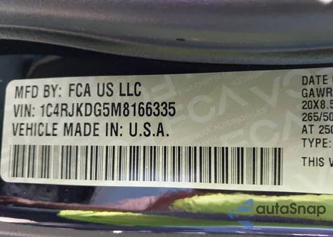 2021 Jeep Grand Cherokee L Overland 4X4 z USA, uszkodzony, nr VIN 1C4RJKDG5M8166335